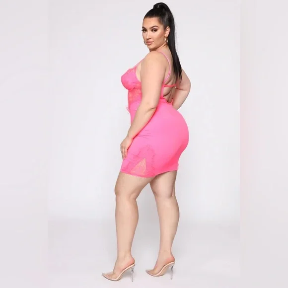 Fashion Nova Midnight Seduction Mini Dress - Neon Pink Lace - Picture 7 of 8